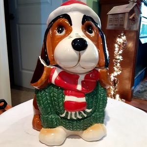 Christmas Dog Cookie Jar 10" tall